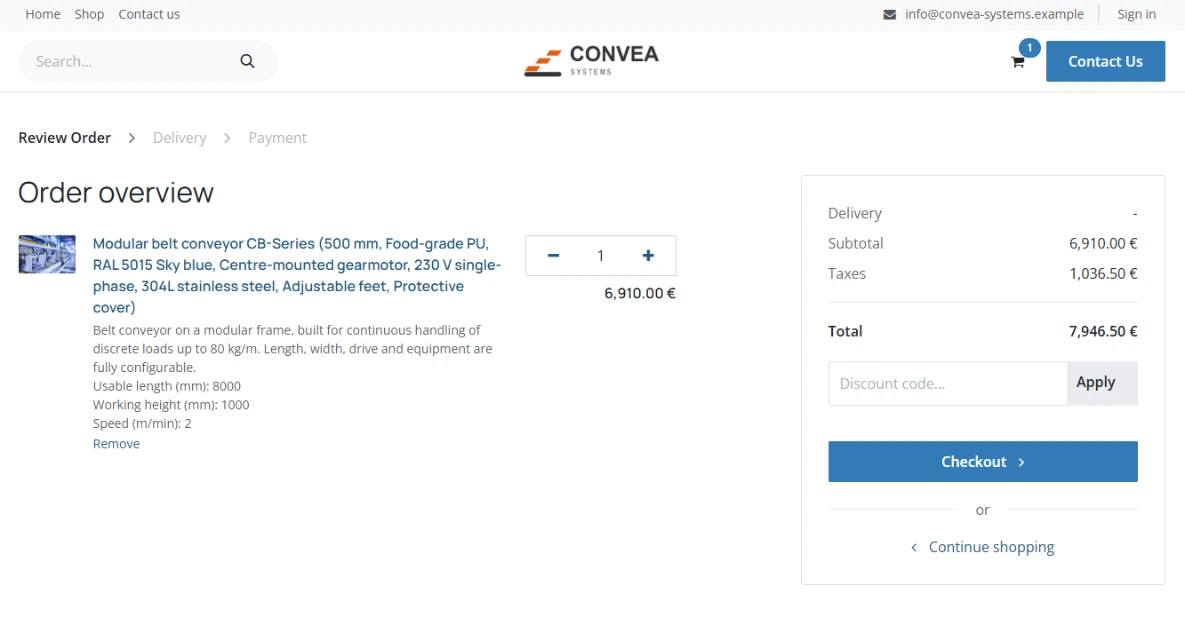 A configured product shown in the order, described in full rather than as a code