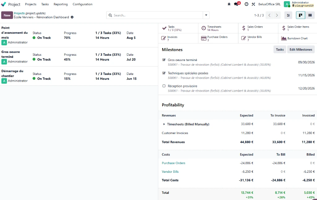 A sales order invoiced in stages as the work advances