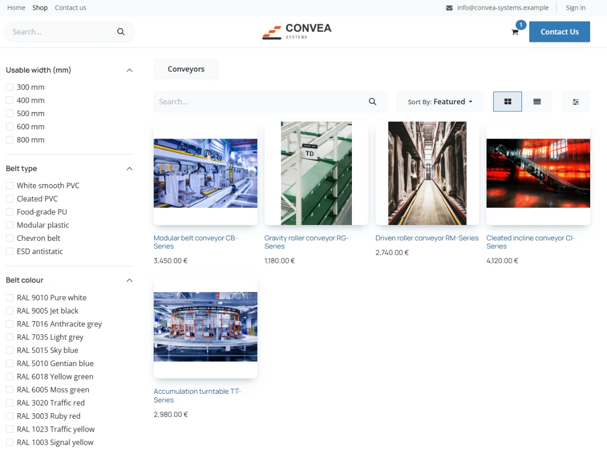 Choosing a product family in the online configurator