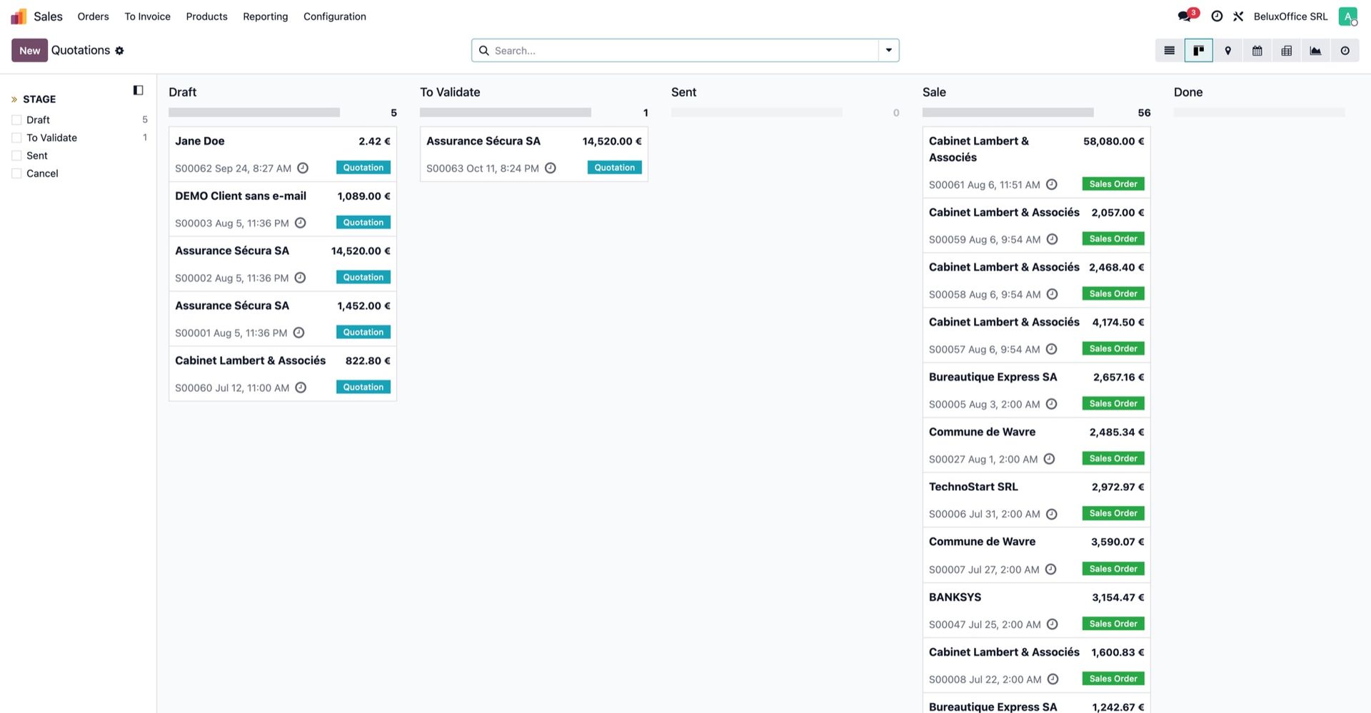 Kanban by step, with the Odoo state as a badge on each card