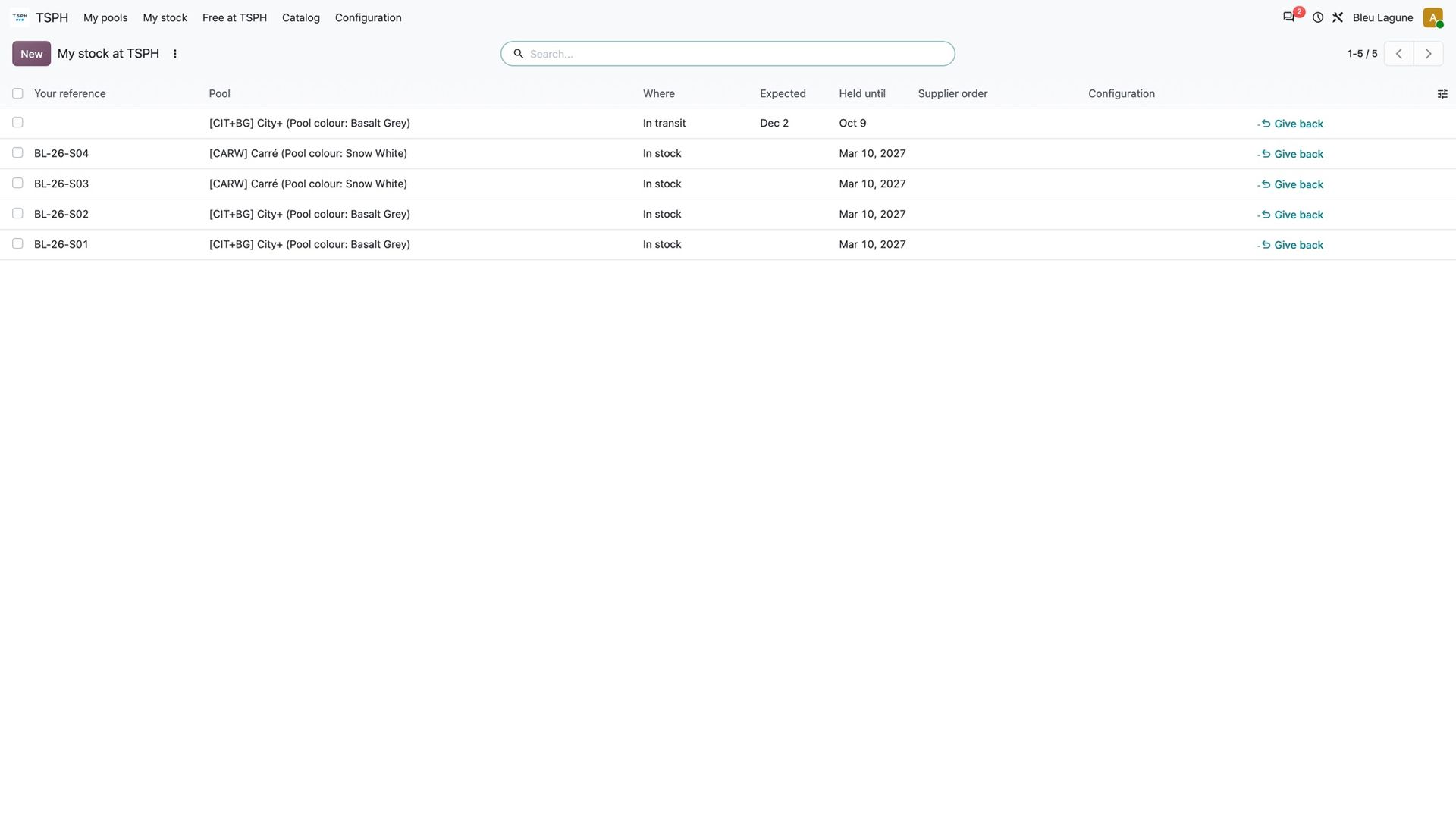 The pools held for the reseller, with their reservation dates