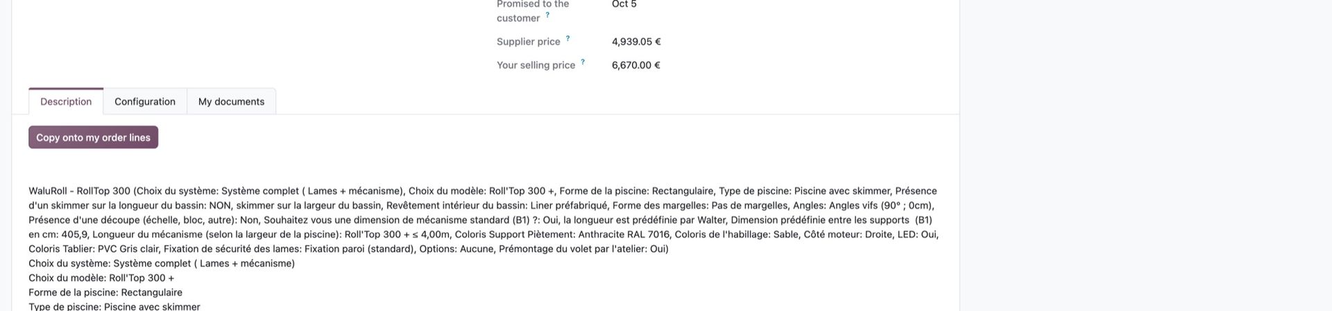 One cover with its status, week, cost and selling price