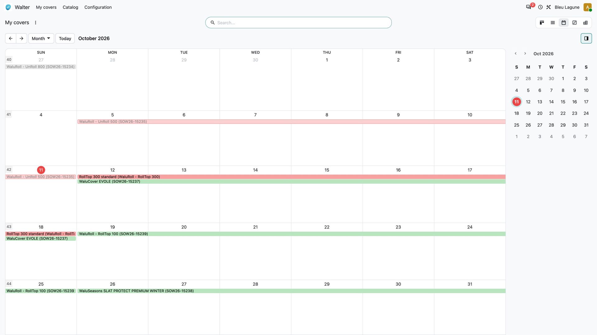 A calendar showing each cover in the week it is ready